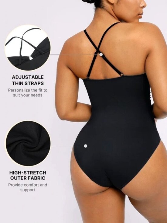 Small SHAPELLX  Shapewear Black U-Ring Tummy Control One Piece Swimsuit NWT - Picture 2 of 3